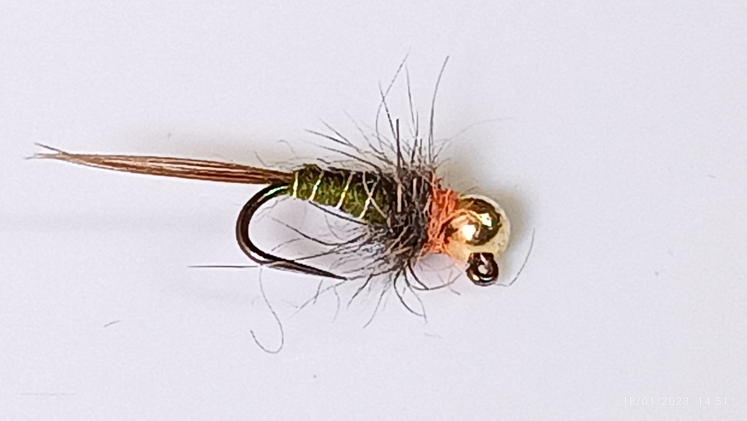 IMG_20230118_145127-scaled-1.jpg tgn jig olive phst org euro nymph frenchie (PRICE FOR 12 FLIES) - Image 1