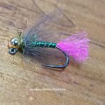 Green holo cdc pink Euro nymph (price for 12 flies )
