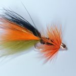 Olive  ,orange and black thinmint conehead streamers (price for 12 flies)