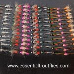ASSORTED EURO NYMPHS PATTERNS FLIES TIED ON HEAVY TUNGSTEN AND BARBBLES JIG HOOKS 2024C  (PRICES FOR 120 FLIES)