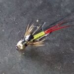 CHARTREUSE RED BIOT COPPER JOHN NYMPH(with tungsten goldhead ( PRICE FOR 12 PIECES)
