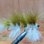 ARTICULATED  BARELY LEGAL OLIVE & WHTE  STREAMER FLY  ( FOR 12 PIECES)